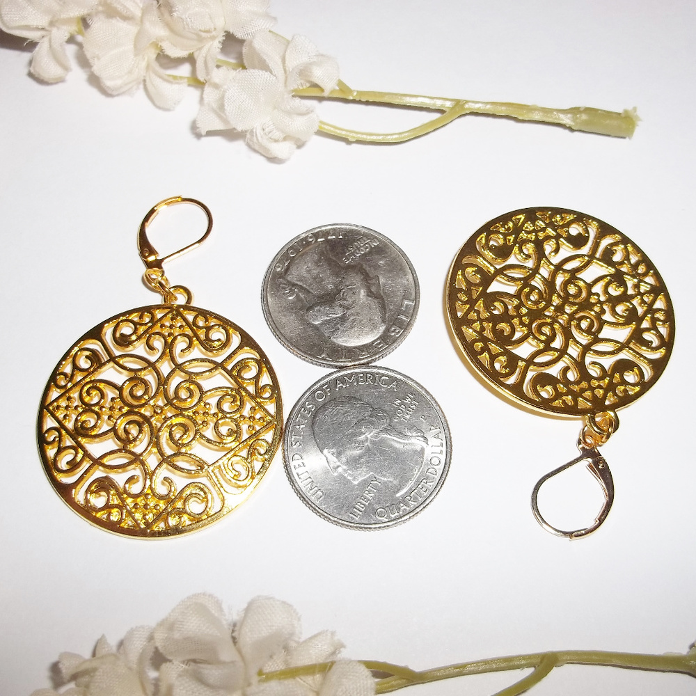 Gold Statement Earrings, Gold Earring, Statement Earrings, Gold Earring Set 7467 - Picture 3 of 10